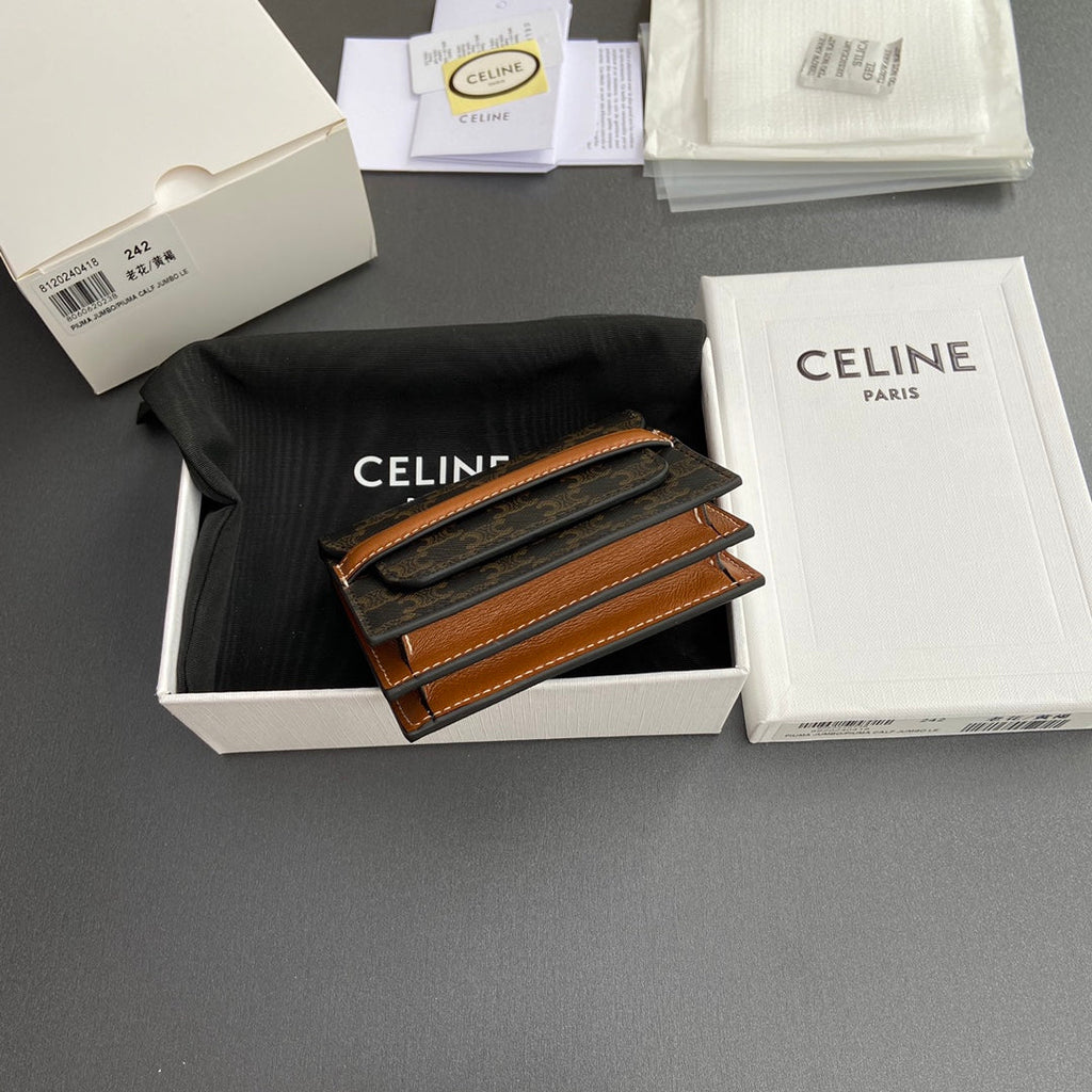 TRIOMPHE 24 Origami Business Card Holder Tan Canvas&Cowhile