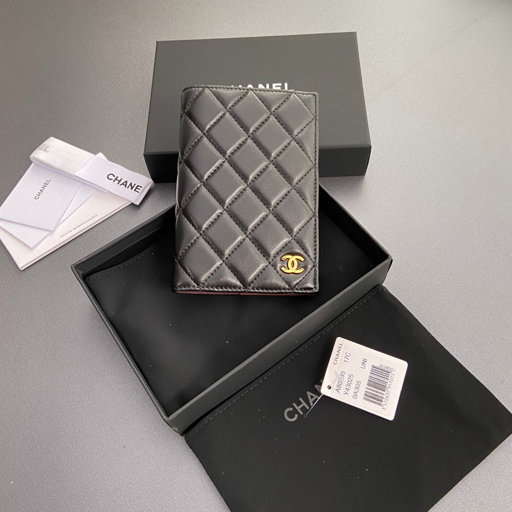 CC Passport Holder Black Sheepskin GHW  193338