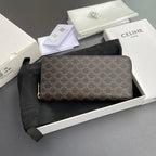 TRIOMPHE Large Zipped Wallet Black Canvas & Cowhide