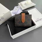 TRIOMPHE Celine Small Strap Wallet Tan Canvas&Cowhile