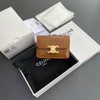 TRIOMPHE 10i583 Flap Card Holder Tan Shiny Cowhide