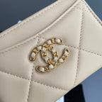 CC 19 Zipper Card Holder Beige Sheepskin GHW 234762