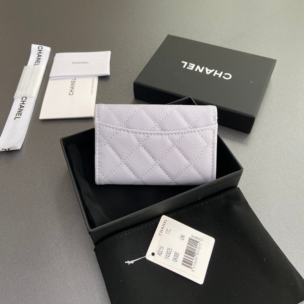 CC Zipper Flap Card Holder Light Purple Caviar GHW 234665