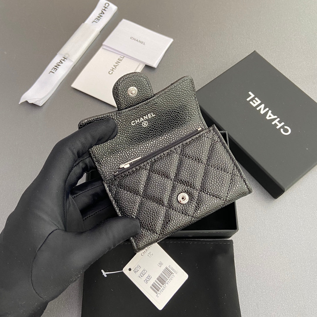 CC Zipper Flap Card Holder Black Caviar Sliver Steel 234671
