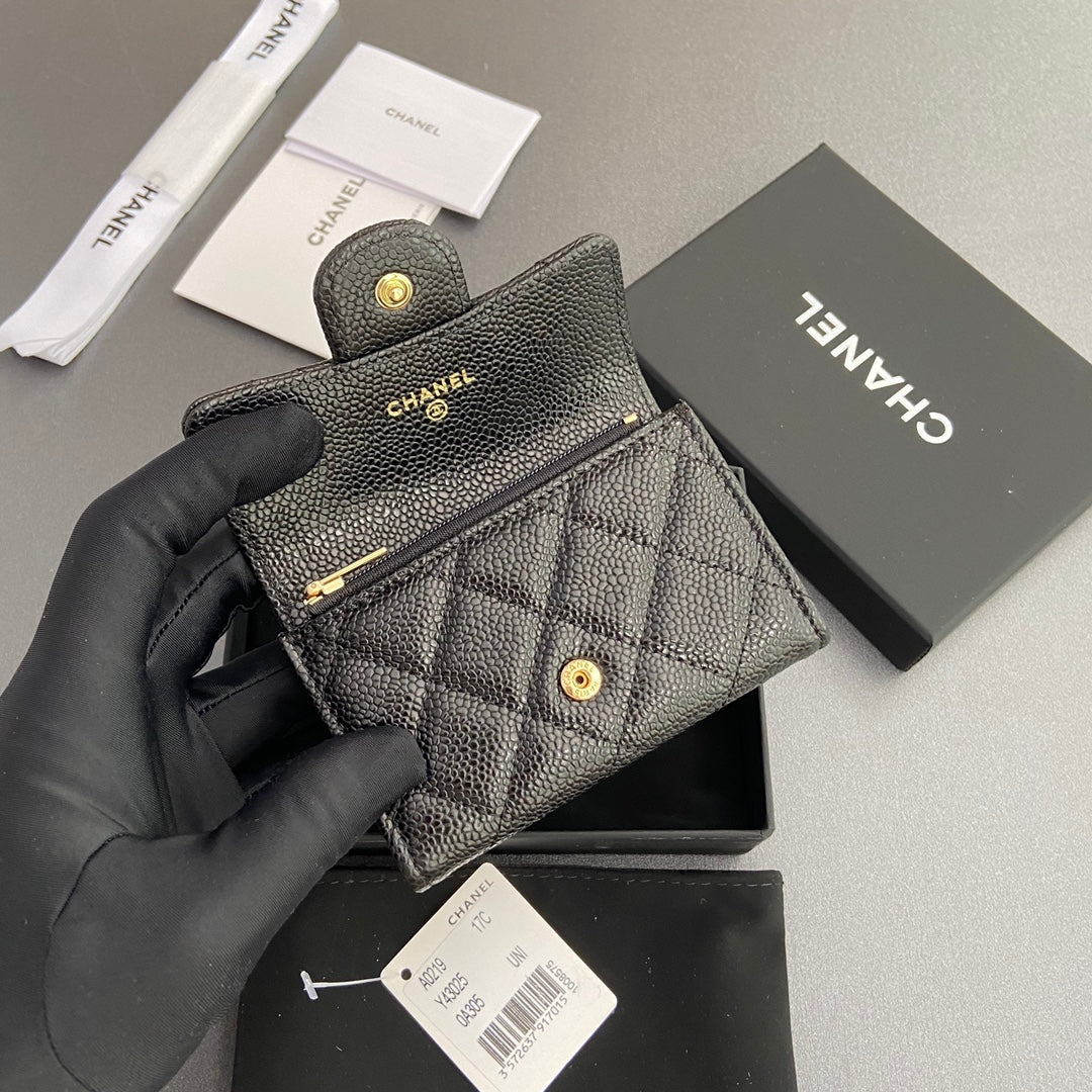CC Zipper Flap Card Holder Black Caviar GHW 234673