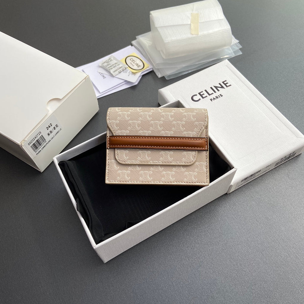 TRIOMPHE 24 Origami Business Card Holder Beige Canvas&Cowhile