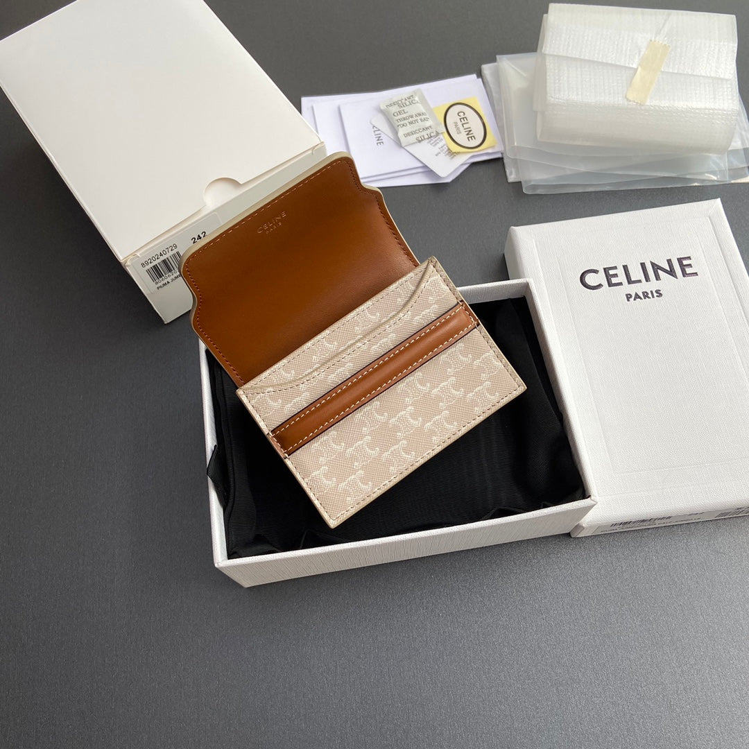 TRIOMPHE 24 Origami Business Card Holder Beige Canvas&Cowhile