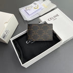 TRIOMPHE Horizontal Card Holder Tan Canvas&Cowhile