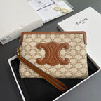TRIOMPHE PRINT Small Pouch Tan Beige Cowhide