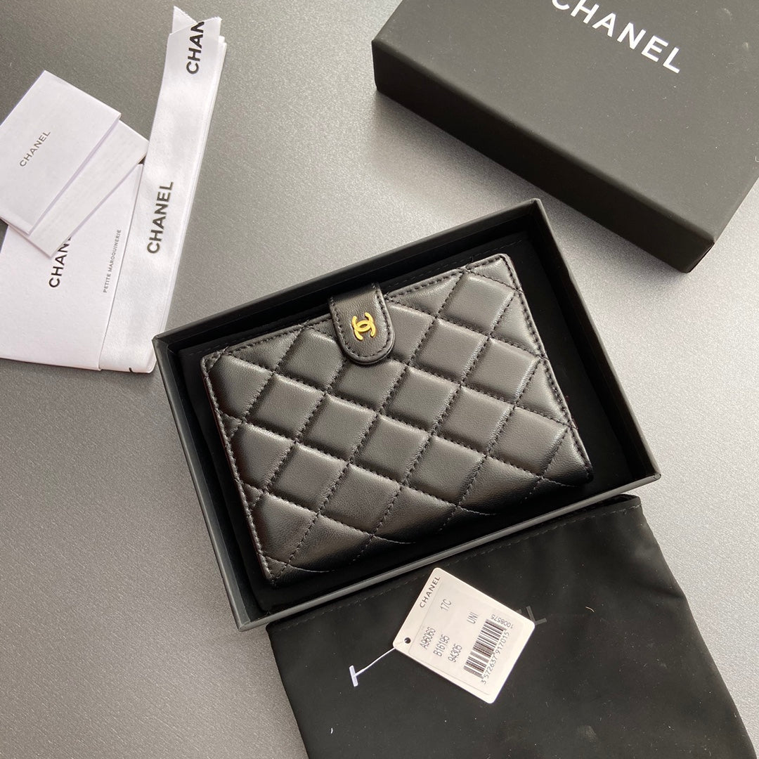 CC 96066 Compact Wallet Black Sheepskin GHW 234609