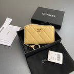CC Hook & Chain Zipper Card Holder Yellow Caviar GHW 234715