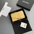 CC Hook & Chain Zipper Card Holder Yellow Caviar GHW 234715