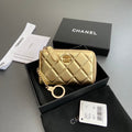 CC Hook & Chain Zipper Card Holder Gold Sheepskin GHW 234721