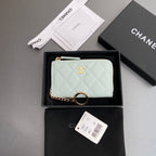 CC Hook & Chain Zipper Card Holder Light Blue Caviar GHW 234723