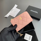 CC Hook & Chain Zipper Card Holder Light Pink Caviar GHW 234725