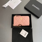CC Hook & Chain Zipper Card Holder Light Pink Caviar GHW 234725