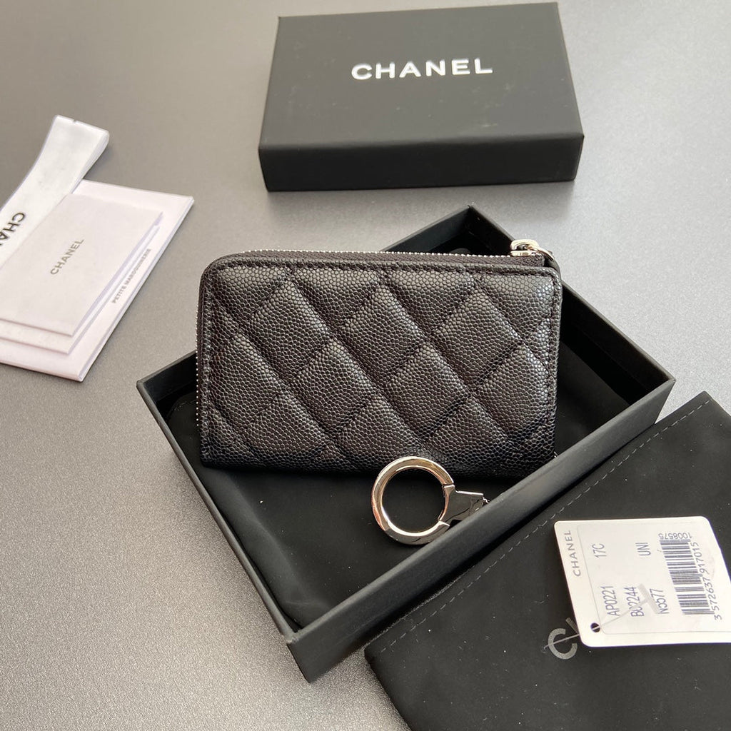 CC Hook & Chain Zipper Card Holder Black Caviar Sliver Steel 234731