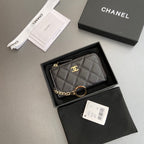 CC Hook & Chain Zipper Card Holder Black Caviar GHW 234733