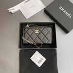 CC Hook & Chain Zipper Card Holder Black Sheepskin GHW 234737