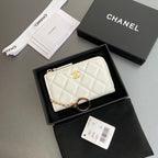 CC Hook & Chain Zipper Card Holder White Patent GHW 234739