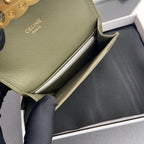 TRIOMPHE 10i583 Flap Card Holder Olive Green Shiny Cowhide