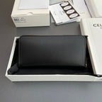TRIOMPHE Long Zipper Closure Bag Black Shiny Cowhide
