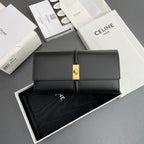 TRIOMPHE Large Wallet 16 Black Satinated Cowhide