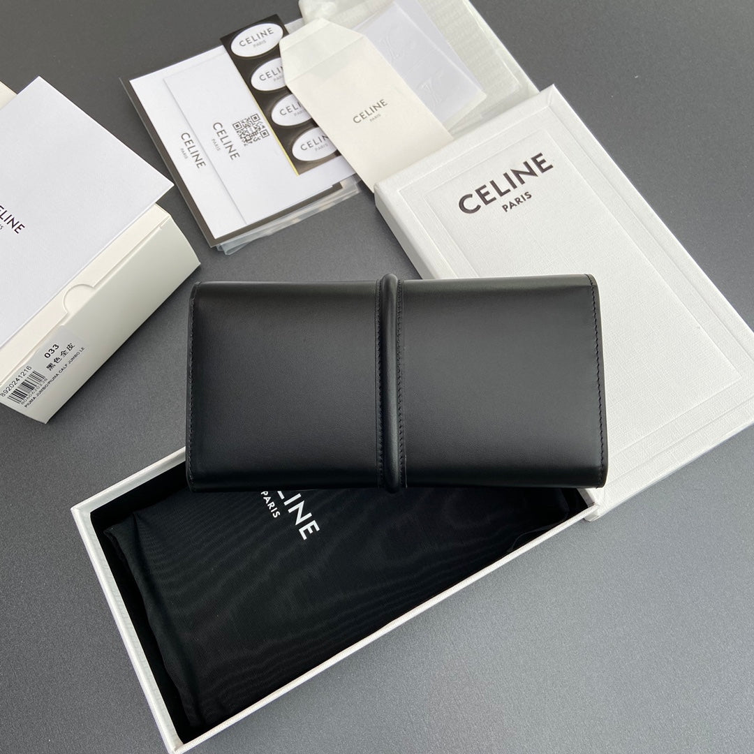 TRIOMPHE Large Wallet 16 Black Satinated Cowhide