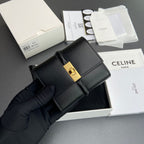 TRIOMPHE 16 Small Trifold Wallet Black Cowhide Leather