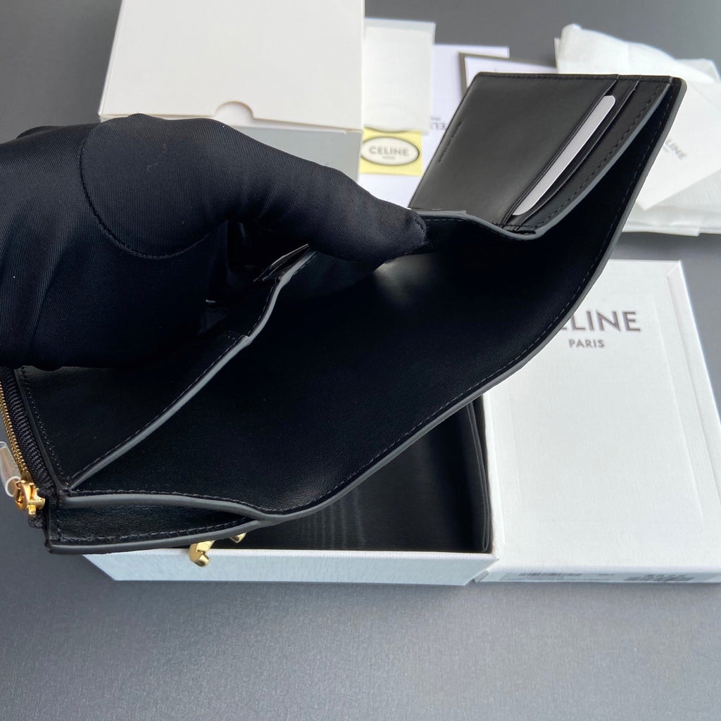 TRIOMPHE Fine Strap Wallet Nino Black Grain Cowhide GHW