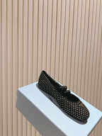 PRADA 25S CRYSTAL EMBELLISHED BALLERINA IN BLACK SUEDE