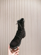 CELINE 25S SHORT MARTIN BOOTS IN BLACK CALFSKIN