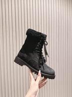 CELINE 25S KURT LACE UP MID BOOT IN BLACK FULL SUEDE AND SHEARLING