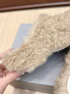 BALENCIAGA 25S MULES IN BEIGE FAUX FUR