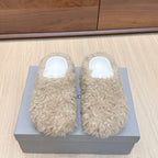 BALENCIAGA 25S MULES IN BEIGE FAUX FUR