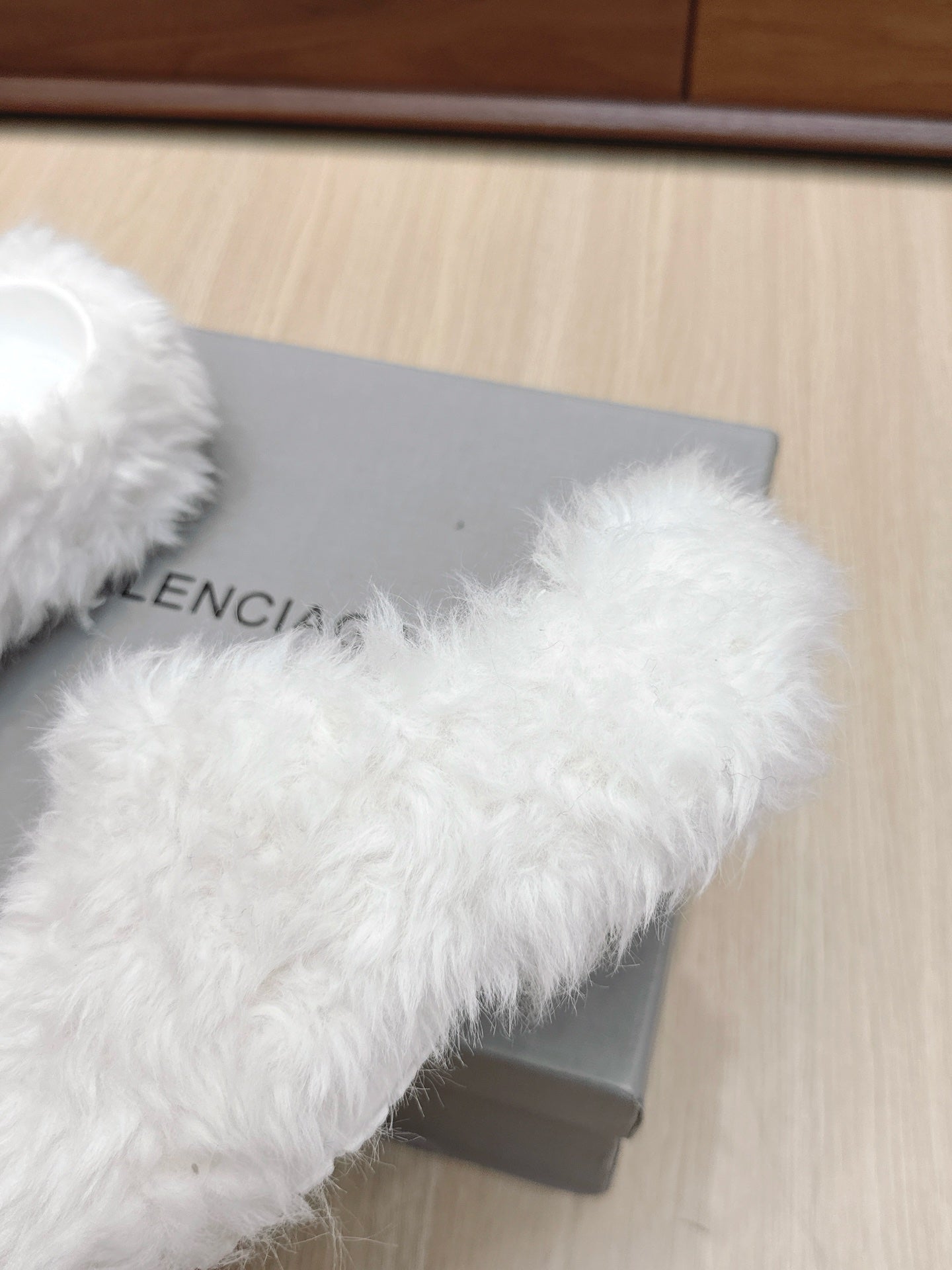 BALENCIAGA 25S MULES IN WHITE FAUX FUR
