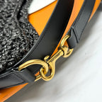 YSL OXALIS 37CM BLACK RAFFIA TAN CALFSKIN