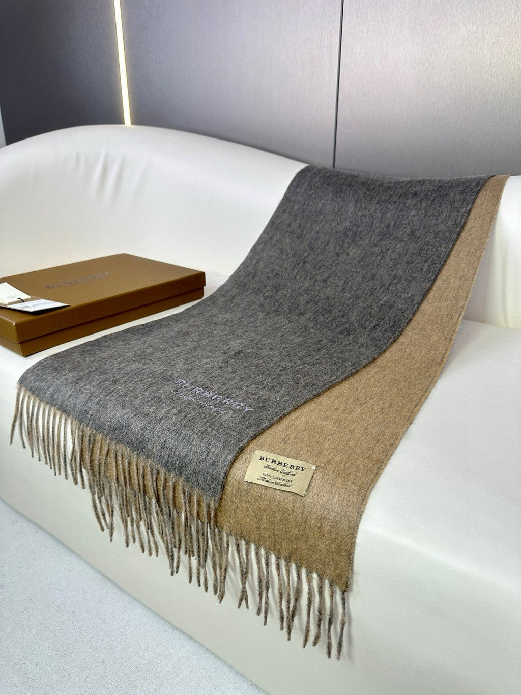 SCARF 180 CM IN MO GRAY AND CAMEL BEIGE CASHMERE 398416