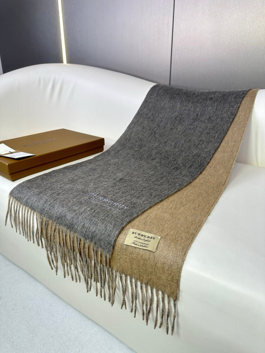 SCARF 180 CM IN MO GRAY AND CAMEL BEIGE CASHMERE 398416