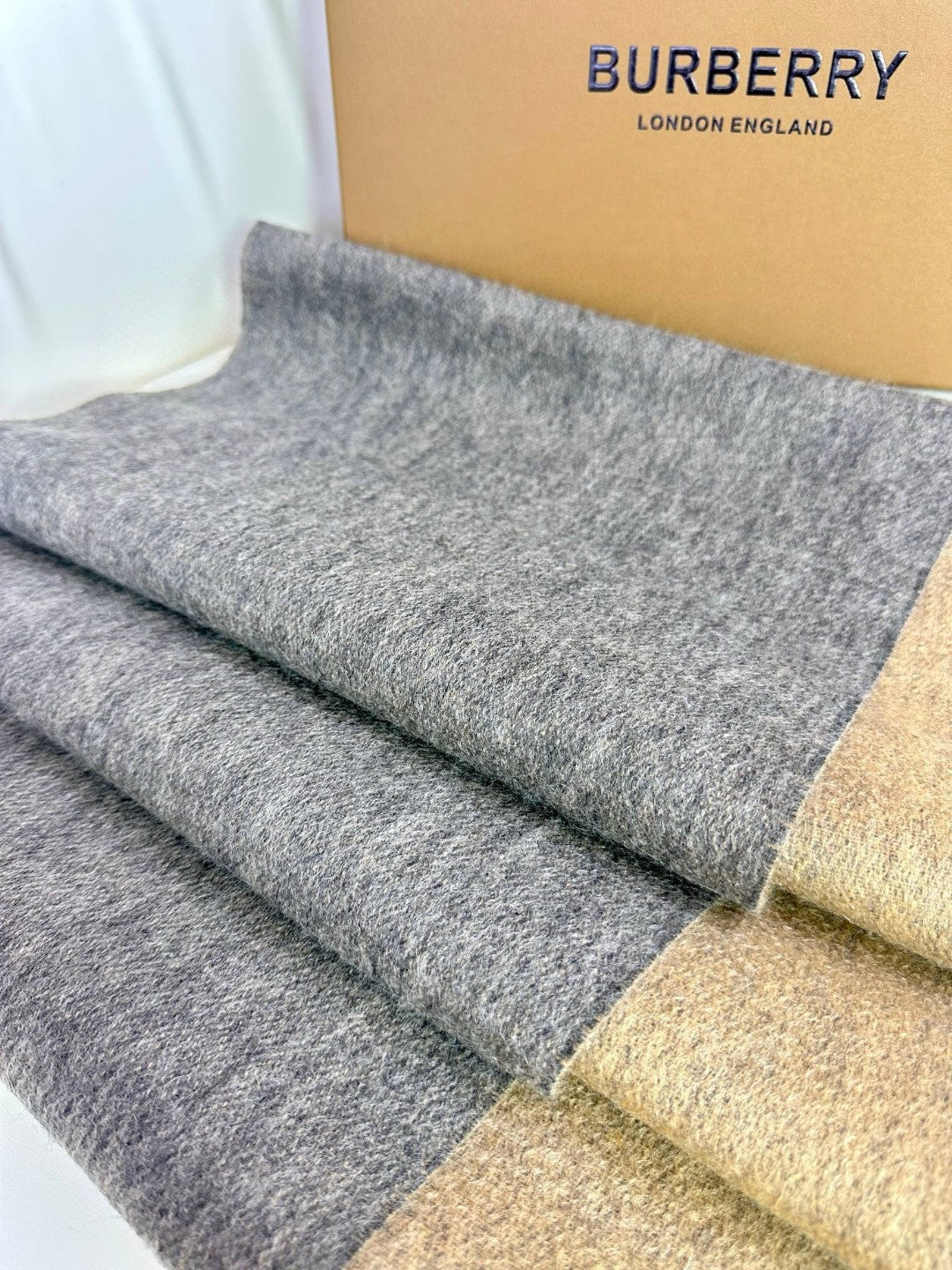 SCARF 180 CM IN MO GRAY AND CAMEL BEIGE CASHMERE 398416