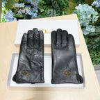 GLOVES WITH EMBROIDED LOGO IN BLACK LAMBSKIN 448220