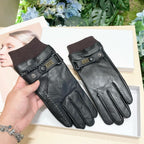 TOUCHSCREEN GLOVES IN BLACK LAMBSKIN MIX MERLOT RED WOOL 464981