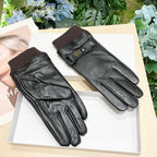 TOUCHSCREEN GLOVES IN BLACK LAMBSKIN MIX MERLOT RED WOOL 464981