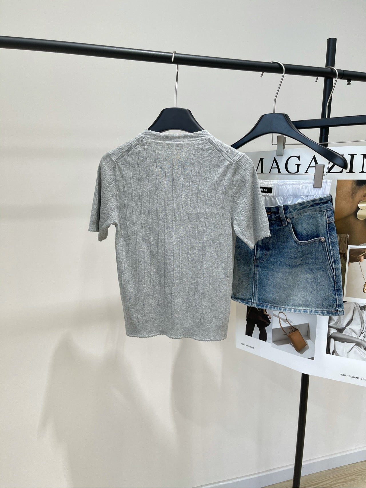 MIUMIU CREW NECK SHORT SLEEVE KNIT TOP 273085