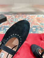 ALAIA MARY JANE IN BLACK SUEDE WITH SILVER HARDWARE