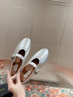 ALAIA MARY JANE IN SILVER LAMBSKIN WITH SILVER HARDWARE