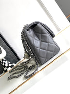 CC SMALL 17 FLAP BAG IN DARK GREY CALFSKIN