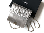CHANEL 25S KELLY BAG 18 IN SILVER METALLIC LAMBSKIN WITH GOLD HARDWARE STYLE 1