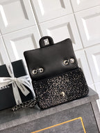CC Classic Flap Bag 20cm Full Diamond Black Calfskin