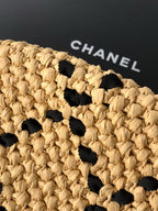CC Braided Shopping Bag Double C logo Beige Black Raffia